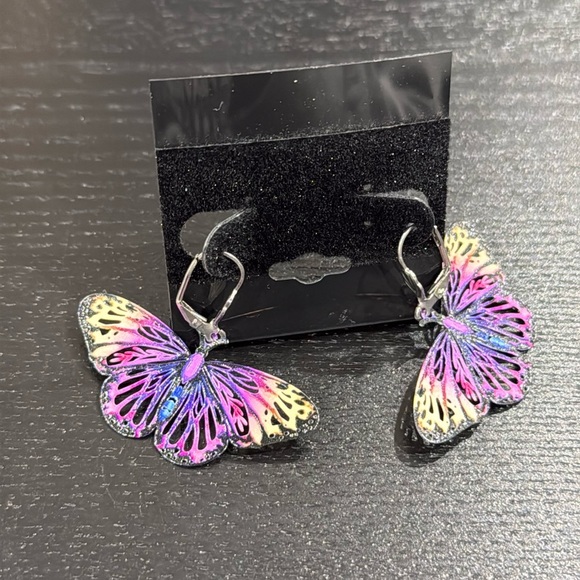 Butterfly Laser Cut Rainbow Butterly Earrings - Picture 6 of 9